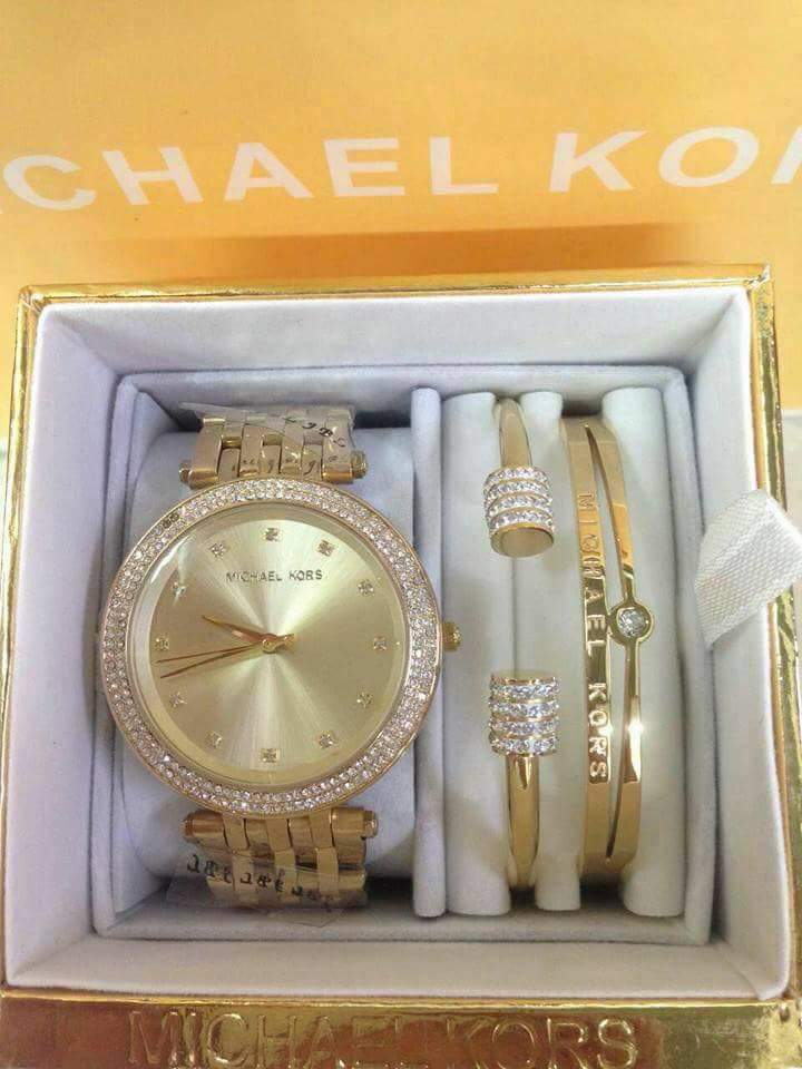 mk watch with bangles